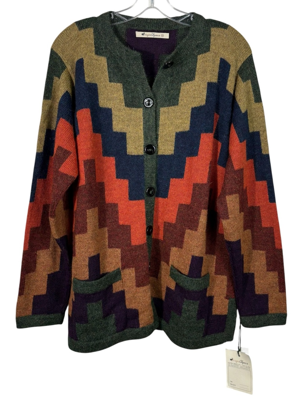 Origin Alpaca 100% Alpaca Colorful Knit Button Down Sweater Cardigan NWT XL Peru